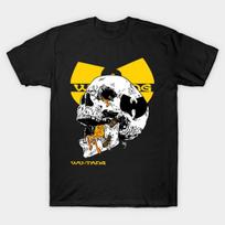 Men Black Print T-shirt Wu-Tang Clan Skull Killa Bees Mashup Art No-Cut Heat Transfer Print Cotton Tshirt S juoda