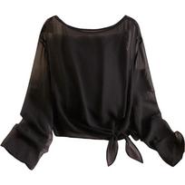Women's Elegant Round Neck Drop Shoulder Blouse XXL juoda