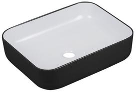 Vonios praustuvas Laveo Mogami, keramika, 50 cm x 40 cm x 13.5 cm, balta sp./juoda sp.