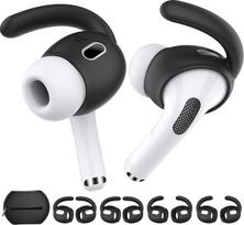 "AhaStyle" 4 poros "AirPods Pro 2" ausų kabliukų 【Papildomas laikymo krepšys】 Neslystantys ausų dangteliai Silikoniniai priedai, suderinami su "Apple AirPods Pro 2nd Generation" (2 dideli + 2 maži, juodi)