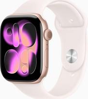 "Apple Watch Series 11" [GPS, 46 mm] aliuminio korpusas rožinio aukso spalvos su sportiniu dirželiu šviesiai rožinės spalvos, M/L (Atnaujintas)
