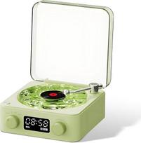 "Bluetooth" garsiakalbis, retro patefono dizainas, belaidis senovinis garsiakalbis su naktine šviesa, laiko rodymu ir 4 natūraliais garsais, stereo bosais