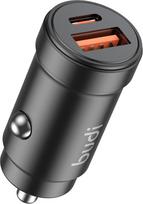 "Budi" - PD+QC3.0 mini automobilinis įkroviklis - 30 W išmanusis greitasis įkrovimas, 2 prievadai (USB-A ir USB-C)