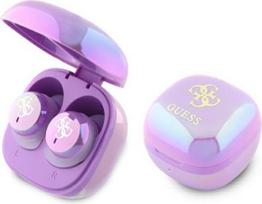 "CG Mobile Guess" "Bluetooth" ausinės TWS + prijungimo stotelė Iridescent 4G Printed Logo Purple