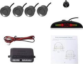 "CoCar" automobilio atbulinės eigos signalizacija Parkavimo pagalba 4 jutikliai Parkavimo asistentas Parkavimo sistema PDC + LED indikatoriai + garsinis įspėjimas - pilka