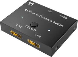 "Displayport" jungiklis 8K dvikryptis DP 1.4 perjungiklis DP Splitter Converter 2 in 1 Out/1 in 2 Out, 8K @ 60Hz 4K @ 144Hz, skirtas kompiuterio kompiuteriui, nešiojamojo kompiuterio monitoriui, televizoriui, projektoriui