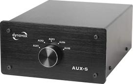 "Dynavox AUX-S" 5 RCA įvesties prailginimo jungiklis metaliniame korpuse, skirtas stereofoniniams ir erdviniams stiprintuvams (juodas)