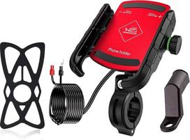 "GRAND PITSTOP" - "Jaw Grip" aliuminio vandeniui atsparus dviračio, motociklo ir motorolerio mobiliojo telefono laikiklis su greituoju USB 3.0 įkrovikliu, idealiai tinka žemėlapiams ir GPS navigacijai - raudonas