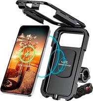 "Grandpitstop" vandeniui atsparus dviračių / motociklų / motorolerių mobiliojo telefono laikiklis su greitu 15 W belaidžiu ir USB C įvesties / išvesties įkrovikliu, idealiai tinka žemėlapiams ir GPS navigacijai - juodas
