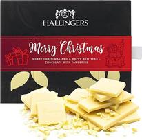 "Hallingers Merry Christmas" - baltasis smulkusis šokoladas su mandarinais ir cinamonu - rankų darbo, be alkoholio (dėžutė) - Motinos dienos dovana ir dovanos Tėvo dienai | Sveikinimai, padėkos, draugystė