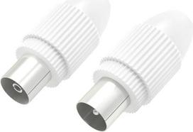 "Hama" TV antenos kištukas 2 antenos kištukai TV koaksialinė vyriška + moteriška koaksialinė jungtis, skersmuo 5-7 mm, 2 vnt., baltos spalvos
