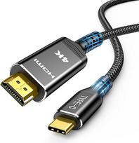 "Highwings" USB C ir HDMI kabelis 4K @ 60Hz 3 metrai, USB C HDMI kabelis UHD "Thunderbolt 3/4", suderinamas su "iPhone 17/16/15 Pro", "MacBook Pro/Air", "iPad Pro/Air", "Surface", "Galaxy" ir kt. (juodas)