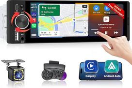 "Hikity" 1 DIN automobilinis radijas su "Bluetooth CarPlay" "Android" automobiliu, 6,28 colių jutiklinio ekrano grotuvas Stereo automobilis su "Mirror Link" FM greitojo įkrovimo automobilio kamera