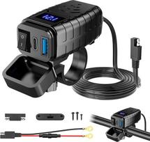 "Idota" motociklo USB lizdas atsparus vandeniui su įjungimo / išjungimo jungikliu ir greitojo įkrovimo C tipo daugiafunkciniu USB kabeliu, greito atjungimo adapteriu, skirtu motociklo ir motociklo įkrovikliui