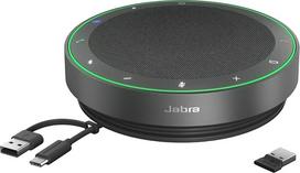 "Jabra Speak2 75" belaidis laisvų rankų skambutis su USB-A "Bluetooth" adapteriu, 4 triukšmą slopinantys mikrofonai, 65 mm plačiajuostis garsiakalbis, veikia su "Google Meet", tamsiai pilkas