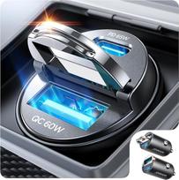 "JOYROOM" pakuotė iš 2 125W cigarečių žiebtuvėlio USB C - mini automobilinis įkroviklis su traukimo žiedu, [PD 65W ir QC 60W] itin greitas automobilinis įkroviklis, USB adapteris "iPhone 17 16", "Samsung S26 S25", "iPad" ir 12V/24V automobiliui
