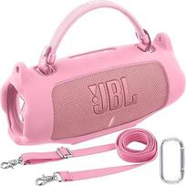 "Khanka For JBL Charge 6" silikoninis apsauginis dėklas su nuimamu dirželiu per petį ir kabliuku, lankstus minkštas dėklas "JBL Charge 6" nešiojamajai "Bluetooth" kolonėlei, tik dėklas (rožinis)