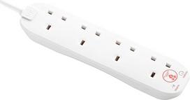 "Masterplug" 2 m 25 x 5,5 x 3 cm 4 krypčių ilgintuvas su apsauga nuo viršįtampių - baltas