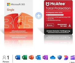 "Microsoft 365 Single" │ 1 metai | 1 asmuo │ Office Apps mit KI | 1 TB Cloudspeicher | verlängert für 99€ + "McAfee Total Protection" │ 1 metai | 5 kompiuteriai │ verlängert für 108,10€