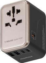 "MOMAX Global" 70 W GaN greitojo įkrovimo universalus adapteris su 2USBA, 3USB C, 1AC, kelioninis adapteris, vienu metu įkraunantis iki 6 įrenginių, skirtas JAV, JK, Australijai ir ES