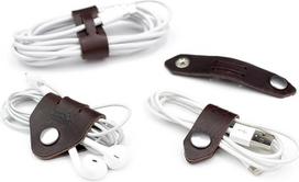"Pack & Smooch Cable Organiser" rinkinys, kabelių laikiklis, kabelių raiščiai, pagaminti iš odos, 100 % augalinio rauginimo odos, pagaminti Vokietijoje, tamsiai rudos spalvos