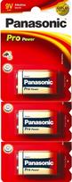 "Panasonic Pro Power Gold" 9V šarminės baterijos 6LR61PPG 3/vnt (6LR61, MN1604, PP3)