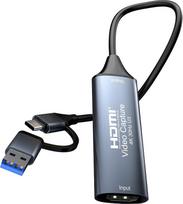 "PremiumCord HDMI Capture/Grabber", skirtas vaizdo ir garso įrašymui į kompiuterį su USB, raiška UHD 4K 2160p 30Hz, Full HD 1080p 60Hz, USB 3.2 A/Type C, Plug and Play, kosminės pilkos spalvos