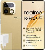 "realme 16 Pro+" 5G išmanusis telefonas, 8 + 256GB, 200 MP OIS kamera, 50 MP portreto objektyvas, 7000 mAh akumuliatorius, 6,8 colio 144 Hz keturkampis išlenktas ekranas, 80 W įkrovimas, dirbtinio intelekto funkcijos, dvi SIM kortelės, auksinis