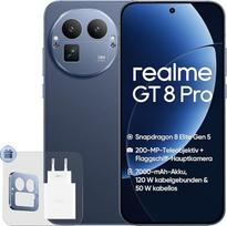 "realme GT 8 Pro", 16+512GB, "Snapdragon 8850", 200 MP telekameros, 50 MP IMX906 OIS, 6,78 colių 2K 144 Hz ekranas, 7000 mAh baterija, 50 W belaidis įkrovimas, IP69, mėlyna, pridedamas adapteris