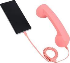 "Retro" telefono ausinė "iPhone" / "Android", C tipo mobiliojo telefono ausinė su mikrofonu ir garsiakalbiu, 90-ųjų nuotraukų rekvizitas (rožinė)
