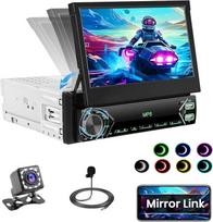 "Roinvou" automobilinis radijas 1Din su ištraukiamu ekranu, 7 colių rankiniu būdu ištraukiamas ekranas 1 DIN radijas su "Bluetooth" laisvų rankų įranga FM EQ 2USB Type-C AUX Mirror Link SWC atbulinės eigos kamera
