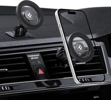 "Spigen 2-in-1 MagSafe" automobilinis laikiklis ventiliacijai ir prietaisų skydeliui 【Į komplektą įeina MagSafe lipdukas】Mobiliojo telefono laikiklis automobilyje, suderinamas su iPhone 16/15/14/13/12 (Pro/Max/Plus), Galaxy S25/S24 (Ultra/Plus) - matinis