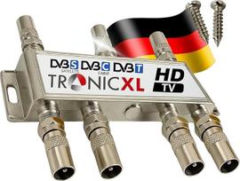 "TronicXL 6-Way BK Splitter Premium" TV kabelio adapteris Antenos skirstytuvas Kabelinė televizija DVBC, pvz., skirtas "Unitymedia" skirstytuvui "Unicable 6-Way HD", tinkantis 4K HDTV DC Passage FM radijo palydovinėms sistemoms