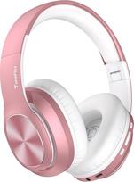 "TuneFlux" "Bluetooth" ausinės per ausis, 80 valandų veikianti baterija, belaidės "Bluetooth" ausinės su 3 ekvalaizerio režimais, "HiFi Stereo", integruotas mikrofonas, sulankstomos belaidės ausinės (rausvai auksinės)
