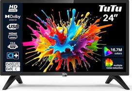 "TuTu TV" 24 colių (60 cm) HD LED televizorius su trimis imtuvais (DVB-T/T2-C-S/S2), USB medijos grotuvu, HDMI, VGA, CI/CI+, viešbučio režimu (2024, 220 V)