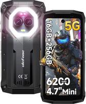 "Ulefone Armor Mini 20 Pro" lauko išmanusis telefonas, 16GB + 256GB/2TB lauko mobilusis telefonas, 50MP + 32MP kamera "Android 15", tvirtas lauko mobilusis telefonas, 6200 mAh baterija, 4,7 colių HD+ IP68 atsparus vandeniui, OTG/NFC/GPS/juodas