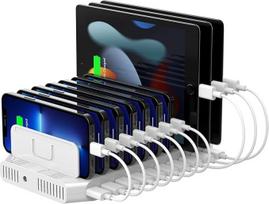 "Unitek" 60 W mobiliojo telefono įkrovimo stotelė su 10 prievadų, USB įkrovimo stotelė keliems įrenginiams su "SmartIC" technologija ir reguliuojamu skirstytuvu planšetiniam kompiuteriui ir kitiems USB įrenginiams