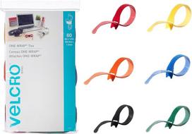 "VELCRO" prekės ženklo "One-Wrap Cable Ties", 60 pakuočių 8 x 1/2 colio juostos, įvairiaspalvės, stiprios, daugkartinio naudojimo, skirtos namų biurui, duomenų centrui