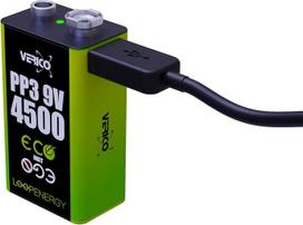 "Verico LoopEnergy" 9V blokas, 2 vnt., PP3, 4500 mWh, įkraunama USB-C baterija, ličio jonų baterija, 1 įkrovimo laidas iš A tipo USB į 2 x C tipo, idealiai tinka dūmų detektoriams, priešgaisrinei signalizacijai
