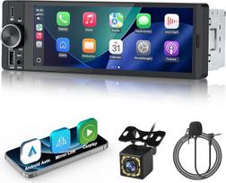 1 DIN "Bluetooth" automobilinis radijas su ekranu, vieno DIN automobilinis radijas su belaidžiu "Apple CarPlay" "Android" automobiline navigacija atbulinės eigos kamera FM laisvų rankų įranga vairo valdymas Mirror Link 6,9 colių jutiklinis ekranas