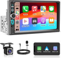 1 DIN autoradio su laidiniu CarPlay ir Android Auto, 7 colių jutiklinis ekranas, automatinis ekranas, Mirror Link, GPS navigacija, FM, Bluetooth, Freisprecheinrichtung, Rückfahrkamera, USB, Typ-C Schnellladung