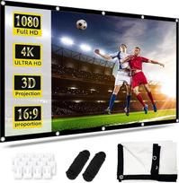 120 colių projektoriaus ekranas, 16: 9 Full HD 4K projekcinis ekranas, sulankstomas 3D projekcinis ekranas su apsauga nuo raukšlių, dvipusis projekcinis ekranas su kabliukais, virvėmis, ekranas namų kinui ir lauko kinui