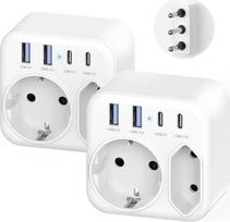 2 pakuotės kelioninis adapteris Italija su 4 USB (2 C tipo) ir 2 kintamosios srovės kištukiniais lizdais, "6-in-1" kištukinis adapteris Italija L tipo adapteris Sirijai, Urugvajui, Čilei, Maldyvams
