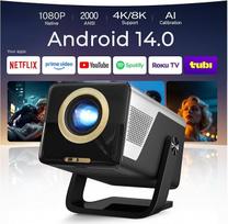 2026 Naujas 2000ANSI projektorius Išmanusis projektorius "Full HD" 1080P "Android14" 14 integruotų programų Automatinis fokusavimas/keystone 4K palaikymas, namų kino projektorius "WiFi 6" ir "Bluetooth 5.4", skirtas "iOS"/"Switch"/PS5