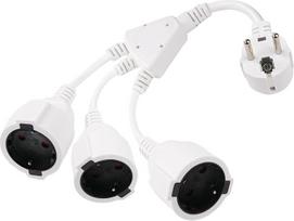 3 krypčių kištukinio lizdo adapteris, prailginimo kabelis, trigubas daugkartinis kištukinis lizdas, 250 V, 16 A, maksimalus galingumas 3680 W, PVC, lankstus laidas, skirtas namų ūkiui ir biurui, baltos spalvos