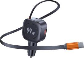 3-in-1 einziehbarer Kfz-Ladegerät-Adapter, 99 W mit einziehbarem 45 W Typ-C-Kabel, 12 V/24 V Zigarettenanzünder, Multi-Buchse, USB C/QC3.0/PD, 36 W, schnelles Aufladen, Handy-Ladegerät