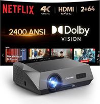 4K projektorius 2400 ANSI liumenų, suderinamas su dienos šviesa, sertifikuotas "Netflix", išmanusis namų kino projektorius su AI-PQ, ToF automatinio fokusavimo funkcija, 64GB, HDMI eARC, "Dolby Sound", WLAN ir "Bluetooth", namų kinas ir žaidimai