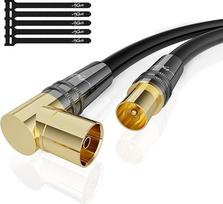 5M RG6 4K antenos kabelis 90° kampu / tiesiai, palydovinis kabelis, koaksialinis HD TV kabelis - 75 omų IEC- paauksuotos tvirtos metalinės jungtys, skirtas skaitmeninei ir analoginei televizijai, su 5 kabelių kaklaraiščiais