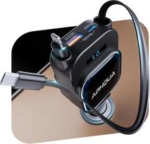96W 4-in-1 automobilinis įkroviklis Cigarečių žiebtuvėlis USB-C su 2 x 70 cm susukamu automobilinio įkroviklio kabeliu, 12 V/24 V USB adapteris automobiliui, automobilių aksesuarai iPhone 16/Sumsang S25