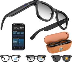 AI Smart Brille mit Kamera und Ladeetui, 8MP 1200P HD Kamera Brille für Foto Video Audio Aufnahme, Echtzeitübersetzung, Sprachassistent - Photochrome Linsen für Reisen & Vlogging (Braun)
